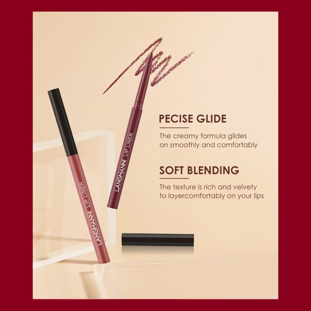 LANGMANNI 4pcs Matte Lipstick with Lipliners Durable Makeup Set,Long-Lasting Non-Stick Cup Not Fade Waterproof Pigmented Velvet Lipgloss Kit Beauty Cosmetics Makeup Gift for Girls(#1+3+5+7)