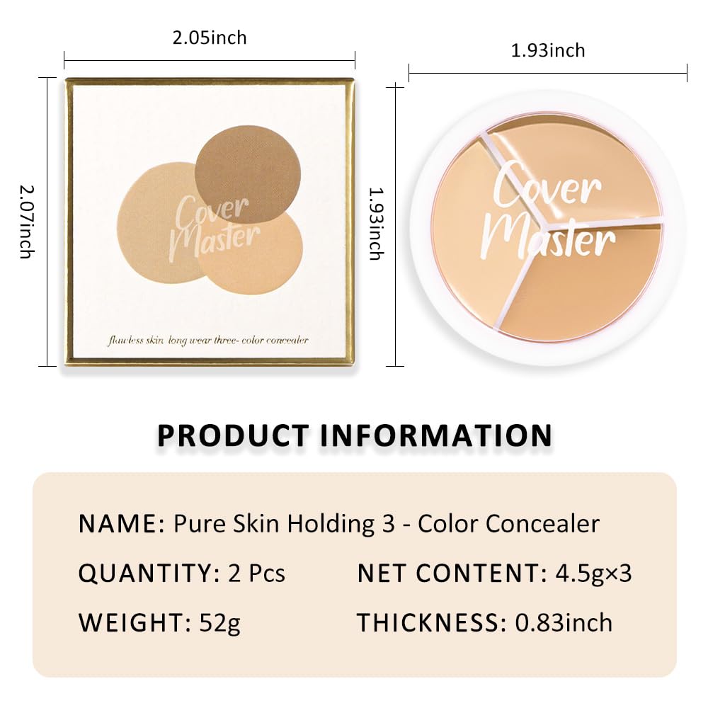 Kaely 2Pcs Tri Color Concealer Pot,Color Correcting Concealer for Dark Circles Spots,Cream Concealer Full Coverage,Foundation Contour Makeup Palettes,under Eye Brightener corrector de ojeras,01