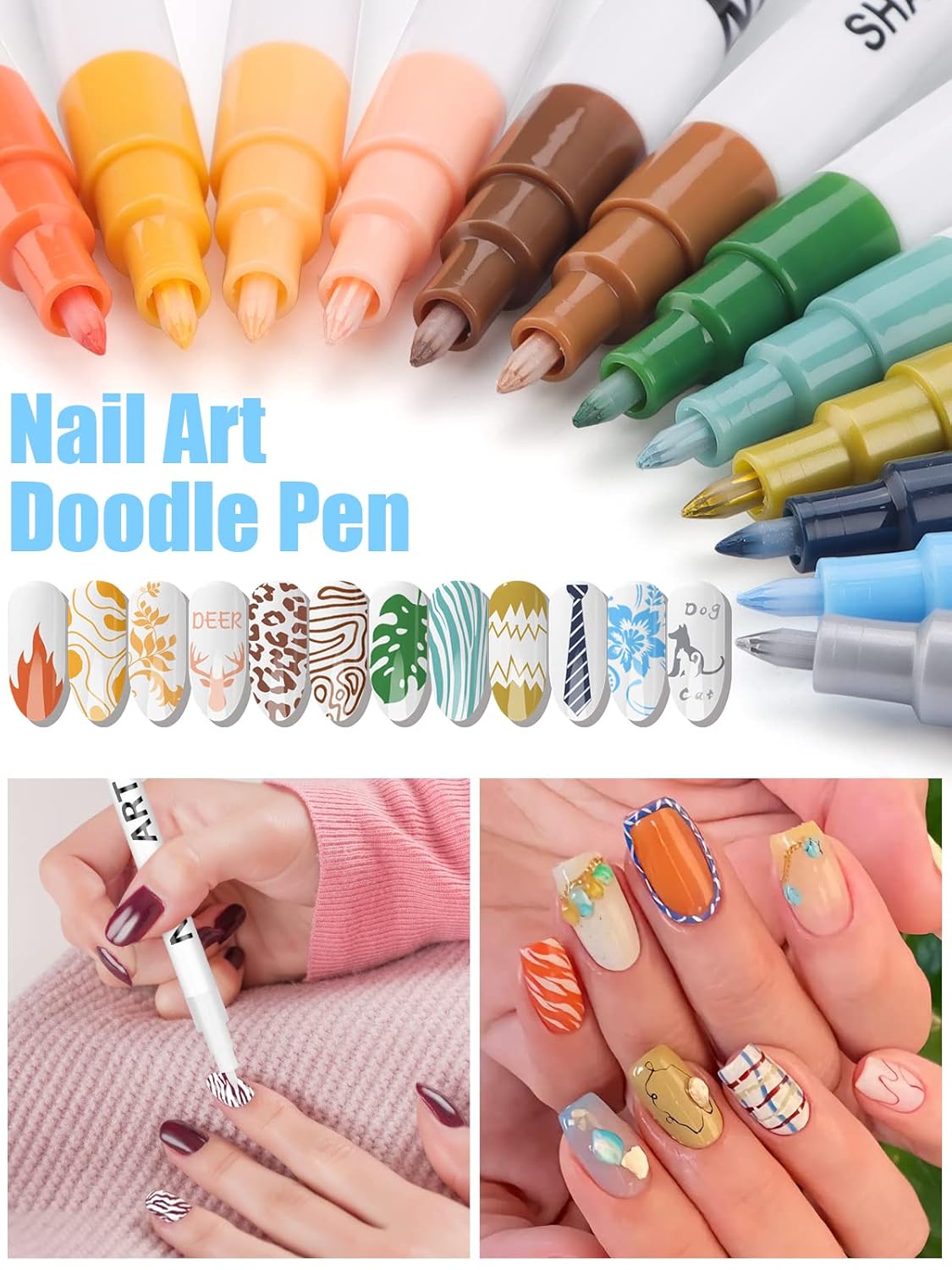 12 Color 3D Nail Art Pens Set, Kalolary Nail Point Graffiti Dotting Pen Drawing Painting Liner Brush for DIY Nail Art Beauty Adorn Manicure Tools(B)