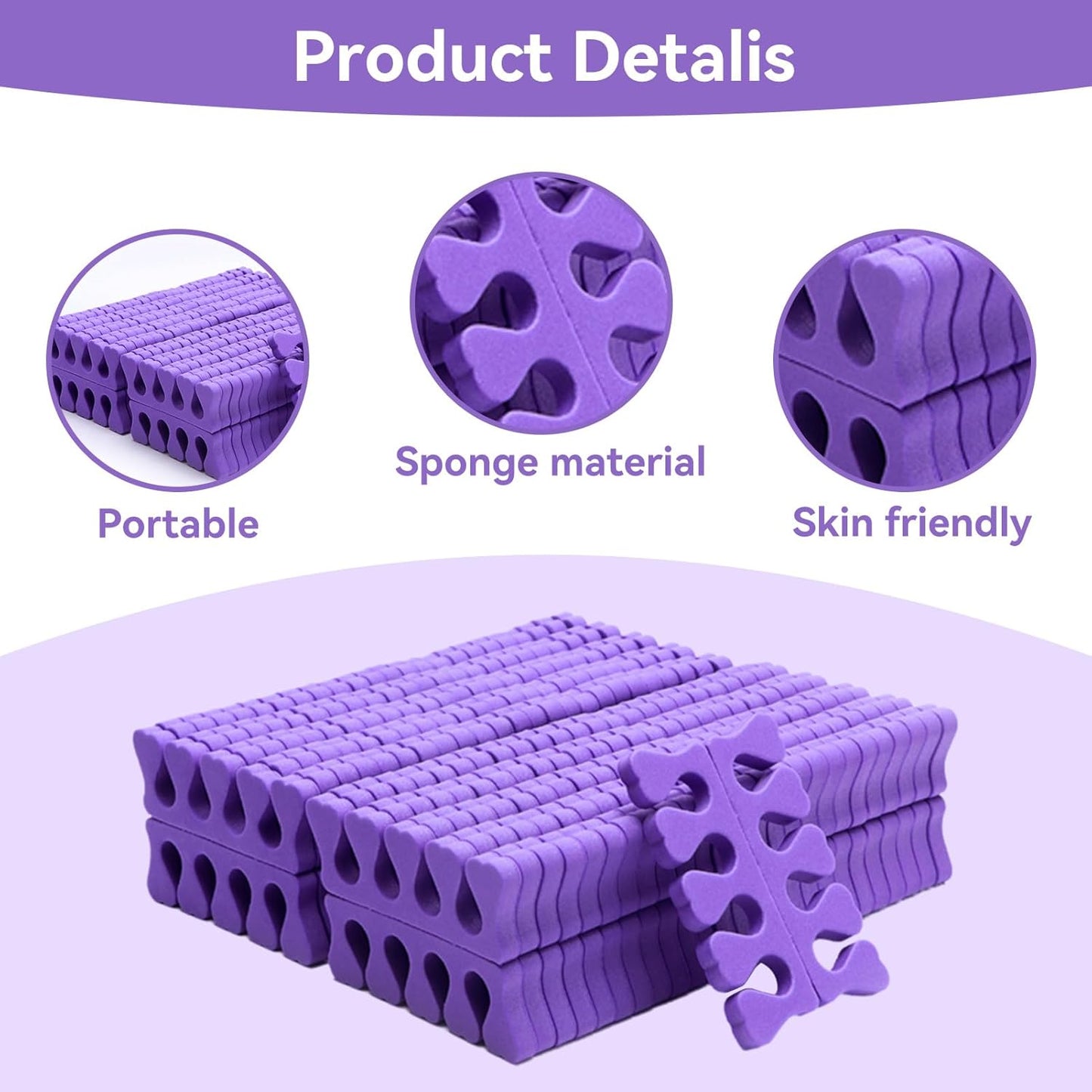 100PCS Sponge Toe Separator, Soft Toe Spreader Nail Art Finger Separator Divider Spacer Manicure Pedicure Tool for Nail Polish (Purple)