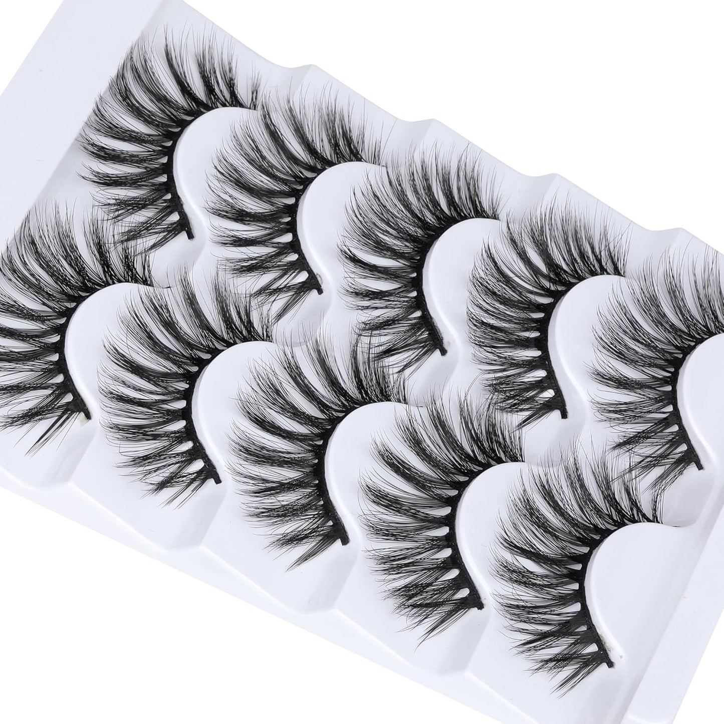 JIMIRE False Eyelashes Wispy Fluffy Round Eye Lashes 17mm Faux Mink Lashes 5D Mink Eyelashes 5 Pairs Pack