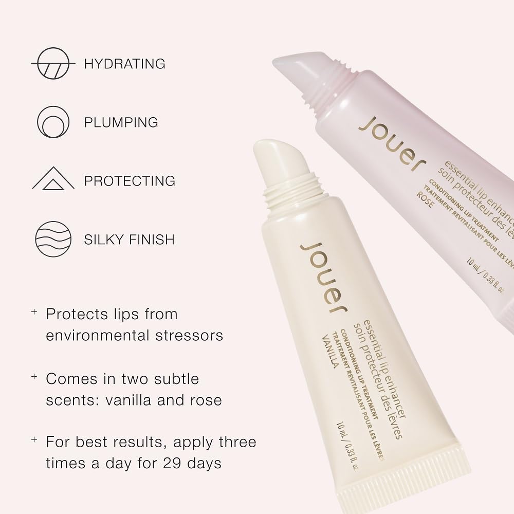 Jouer Essential Vegan Lip Enhancer - Plumping Lip Gloss - Enhancing Lip Conditioner - Moisturize, Plump, & Nourishing Lip Care - Jojoba Seed Oil & Maxi Lip Formula for Moisturizing & Fullness, Vanilla