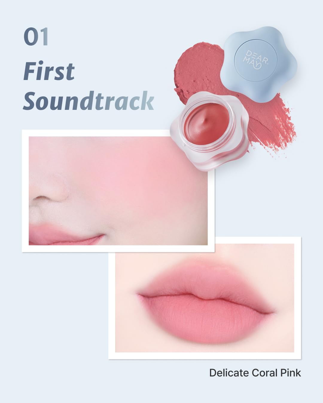 DEARMAY Pure Falling Mood Lip Pot No. 01 Firtst Soundtrack 0.23 Oz. Vegan Lip Stain Lip & Cheek Multi-Use Tint With Hydrating Formula for Smooth Soft Blend Without Dryness or Fine Lines, Korean Makeup