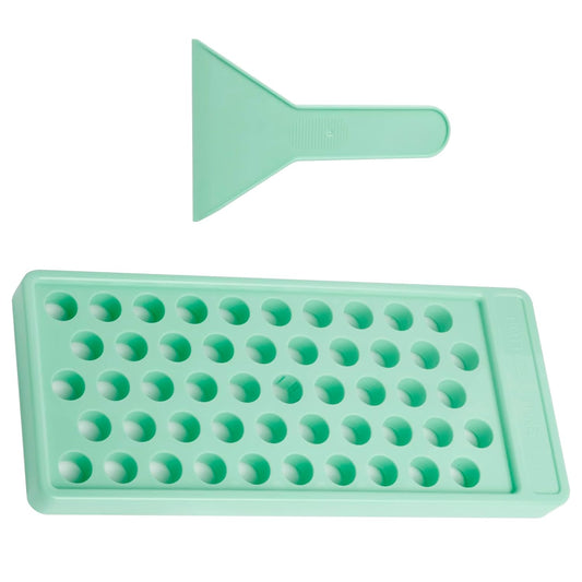 JuLand 50-Slot Lip Balm Filling Tray with Spatulas - Complete DIY Chapstick Making Kit, Compatible with 5.5ml Empty Lip Balm Tubes (Tubes Not Included)
