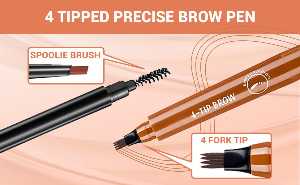 2025 New Magic Eyebrow Pencil, 3D Waterproof 4 Tipped Precise Brow Pen Microblading Eyebrow Pencil Contouring Pen Fine Stroke Microblading Creates Natural (Red Brown)
