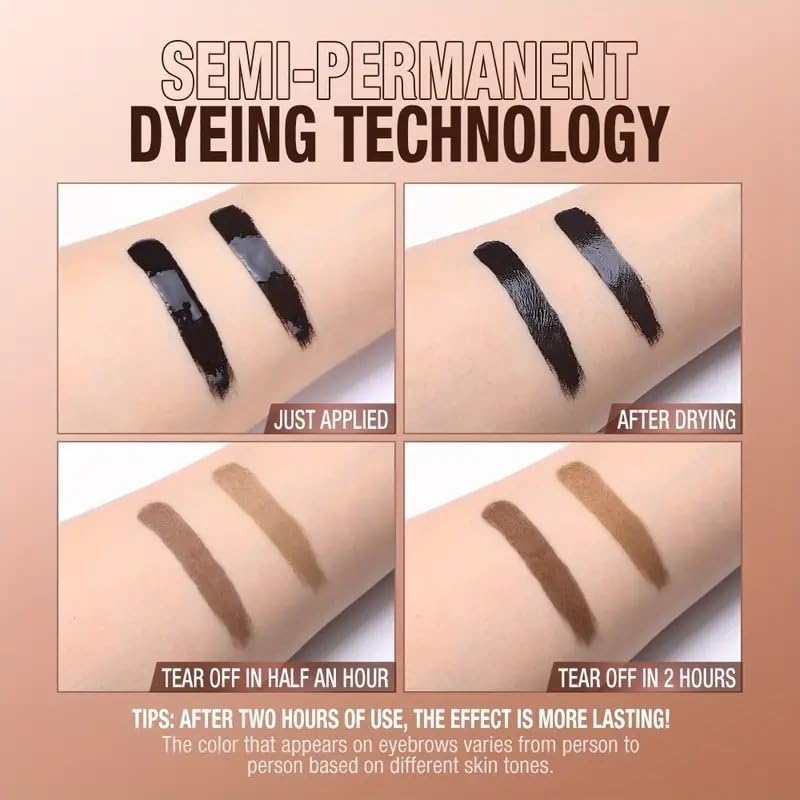 Tattoo Eyebrow Gel Easy Peel Off, Peel Off Eyebrow Tint, Easy Peel off Eyebrow Gel, Peel Off Eyebrow Tint, Waterproof & Sweatproof for All Skin Types (#2 Medium Brown)