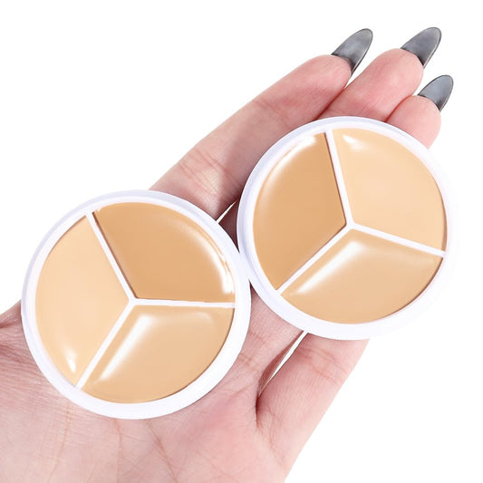 Kaely 2Pcs Tri Color Concealer Pot,Color Correcting Concealer for Dark Circles Spots,Cream Concealer Full Coverage,Foundation Contour Makeup Palettes,under Eye Brightener corrector de ojeras,01