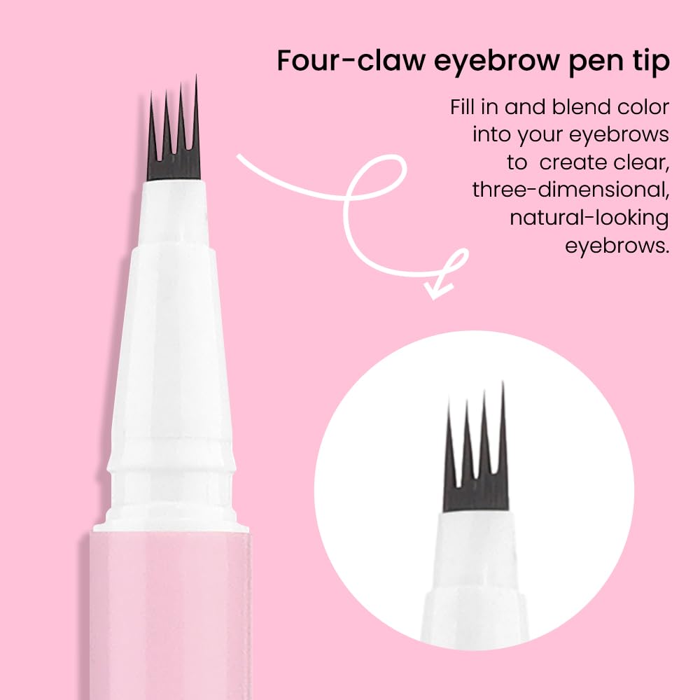 evpct 1Pcs Dark Brown Magic Microblading Eyebrow Contouring Pen Brow Pencil, with 4 Brush Micro-Fork-Tips Precise Applicator, Dual-ended Eyebrow Brush, Hair Like Strokes, Natural Looking Brows
