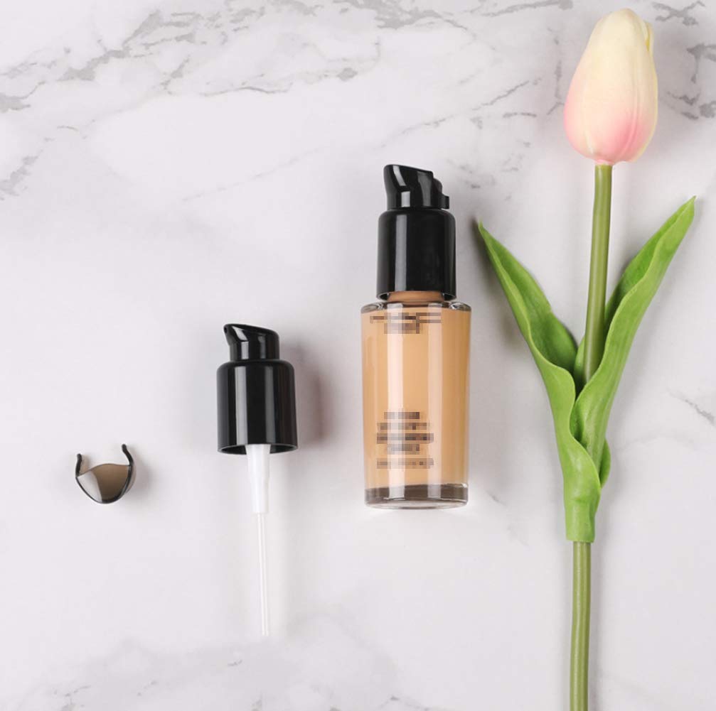 10PCS 410/20mm Plastic Replacement Pump Top Head Cosmetic Liquid Foundation Makeup Pump Replacement with Rotate Lock and Cover for Foundation Lotion Essence (Black)