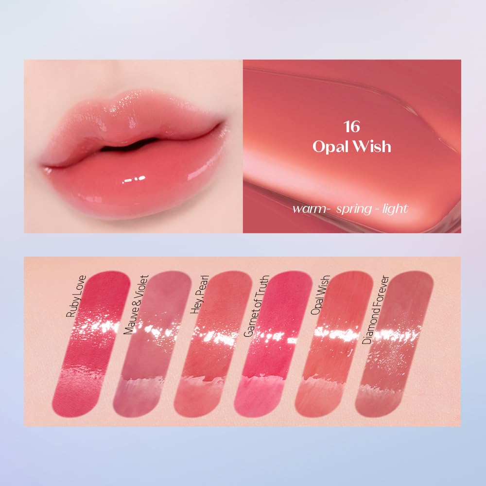 ETUDE Over Glowy Lip Stain Tint #16 Opal Wish | Non-Sticky Vegan Lip Tint | Moisturized & Long-lasting Lip Gloss | Daily Tint for Dry Lips, Korean Makeup