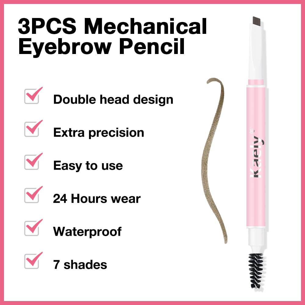 3Pcs Waterproof Eyebrow Pencil, Professional Makeup Micro Brow Pencil, Double-ended ultra-fine eyebrow pencil, Ultra-Fine Mechanical Pencil (3, 04#Light Brown)