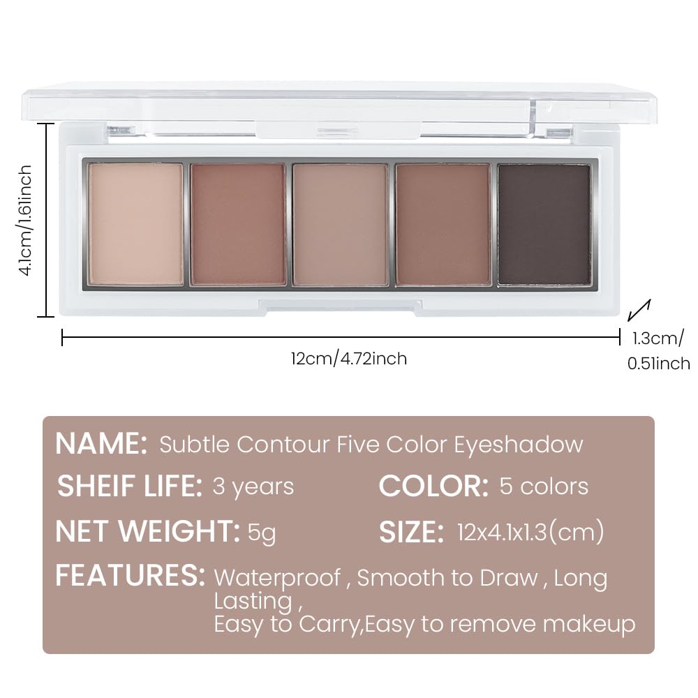 AMY'S DIARY Neutral Nude Brown Eyeshadow Palette Makeup, 5 Colors Cool-Toned Velvety Matte Finish, Nude Taupe Eye Shadows, for Brown Eyes Long Lasting Naturing-Looking (04#)