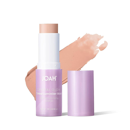 JOAH Crystal Glow Tinted Luminizer Stick, Multitasking Korean Makeup Highlighter and Bronzer Stick, Customizable Formula for a Natural Glow, Peptide Infused, Medium with Warm Undertones