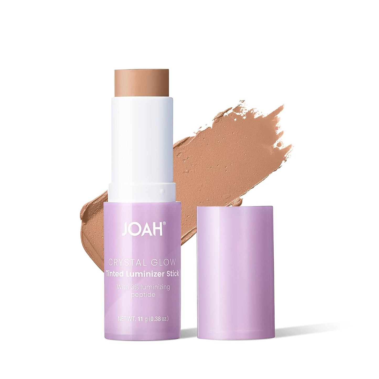 JOAH Crystal Glow Tinted Luminizer Stick, Multitasking Korean Makeup Highlighter and Bronzer Stick, Customizable Formula for a Natural Glow, Peptide Infused, Medium with Warm Undertones