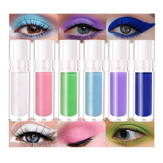 6 Pcs Colorful Matte Liquid Eyeshadow Eyeliner Set, White, Pink, Green, Blue, Purple, Dark Blue, Halloween Stage Clown Children's Makeup, Quick-Drying, Long-Lasting, Waterproof (6Pcs-Matte Colorful 1)