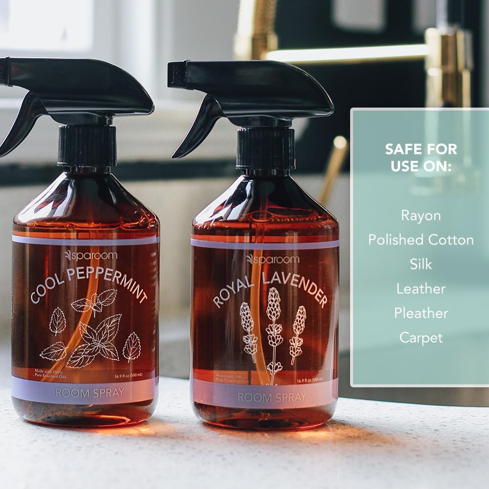 SpaRoom Linen Spray 2-Pack Combo – Cool Peppermint & Royal Lavender Aromatherapy Set with Essential Oils, Mist for Bedding, Linens, and Home – 2 x 16.9 oz Variety Pack