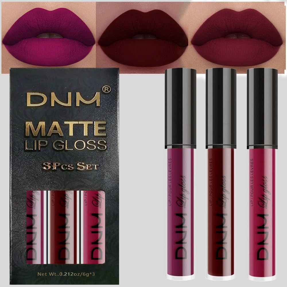 evpct 3Pcs Dark Red Purple Plum Matte Liquid Lipstick Sets for Women Matte Lip Stain Long Lasting Waterproof, Burgundy Blood Blue Red lipstick, Black Cherry Maroon Gothic 24 Hours Magic Lipsticks