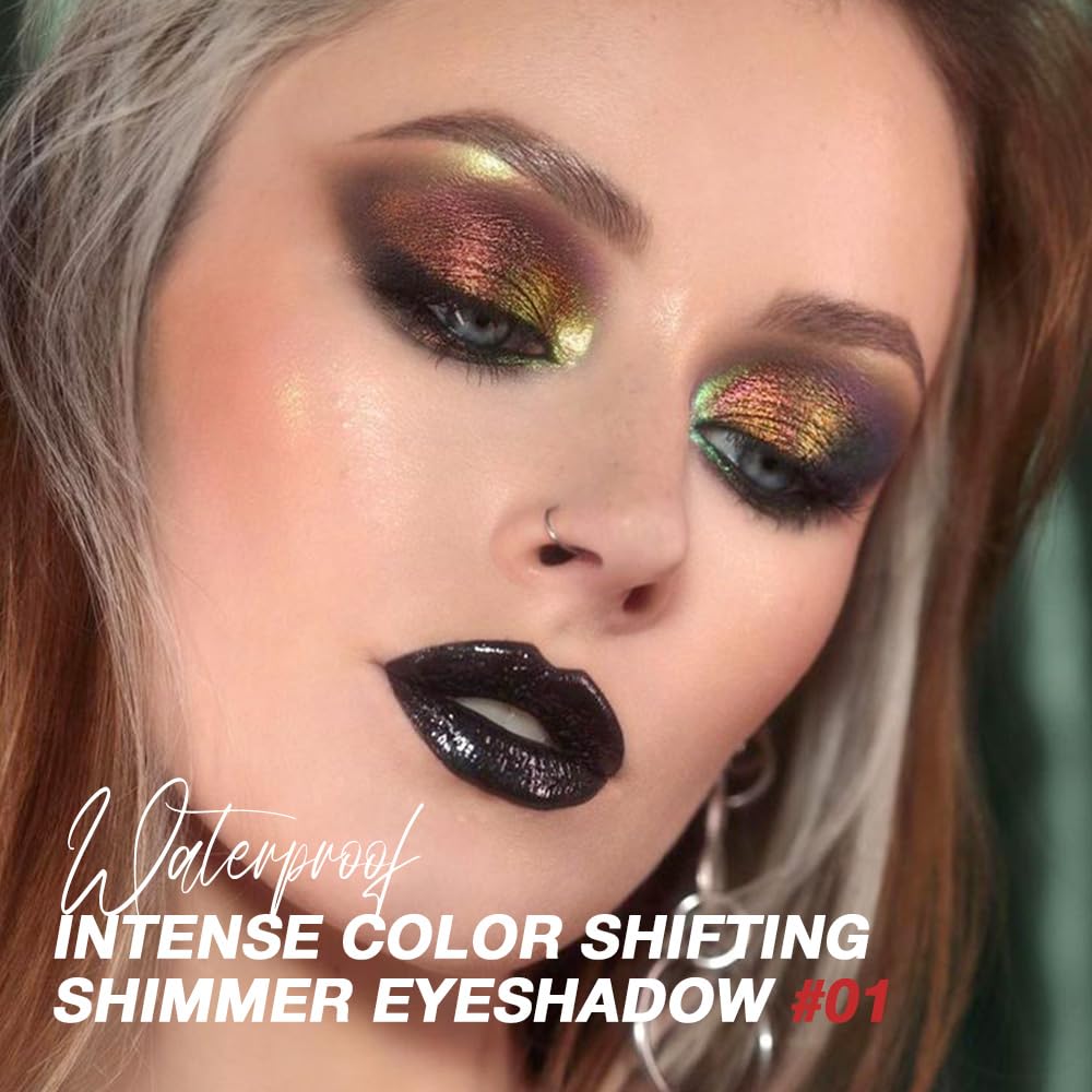 evpct 2Pcs Rose Red Gold Shimmer Glitter Sparkle Chameleon Duo Chrome Multichrome Iridescent festival Eyeshadow Palette, Loose Glitter Gothic Single Mini Eye Shadow Palette Makeup for Older Women