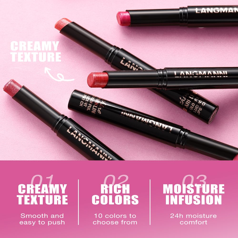 Jolilab 6Pcs Sparkling Lipstick Lip Gloss Long Lasting Waterproof Moisturizer Lip Balm Glitter Shimmer Metallic Lipstick, Diamond Shiny Bold Glow Goth Lipstick for Women Girls,Non-sticky(E#5-10)