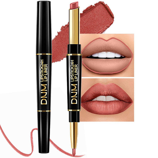 evpct 1Pcs Rose Gold Metallic Lip Liner and Lipstick Set Kit for Women Lips Kit with Lip Liner Lip Stains Long Lasting Waterproof 24 Hour Lipstick and Lip Liners Combo Lipliners Pencil Set 07#