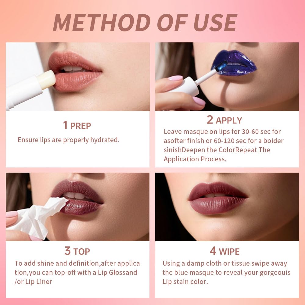 Lip Stain Peel Off Set–Long Lasting Waterproof Lip Tint, Smudge Proof Transfer Resistant Lip Stains Tattoo,High Pigment Matte Lip Color, Kiss Proof Peel Off Lip Stain Masque, Stay Lip Makeup 05+09