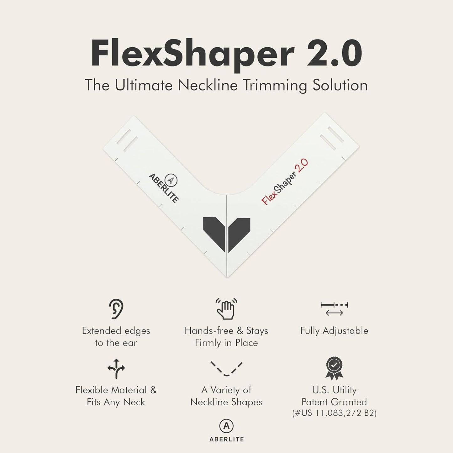 Aberlite FlexShaper 2.0 - Beard Shaper for Men - Hands-Free & Flexible Neckline Guide - Beard Trimmer Tool - Lineup Stencil Kit - White