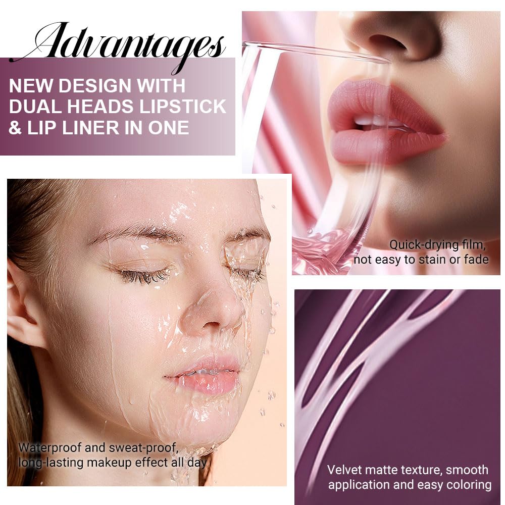 evpct 1Pcs Dark Purple Plum Matte Lip Liner and Liquid Lipstick Stain Makeup Set for women, Purple Long Lasting Smudge Proof Lipstick labiales matte mate larga duracion listip 24 hours originales,01#
