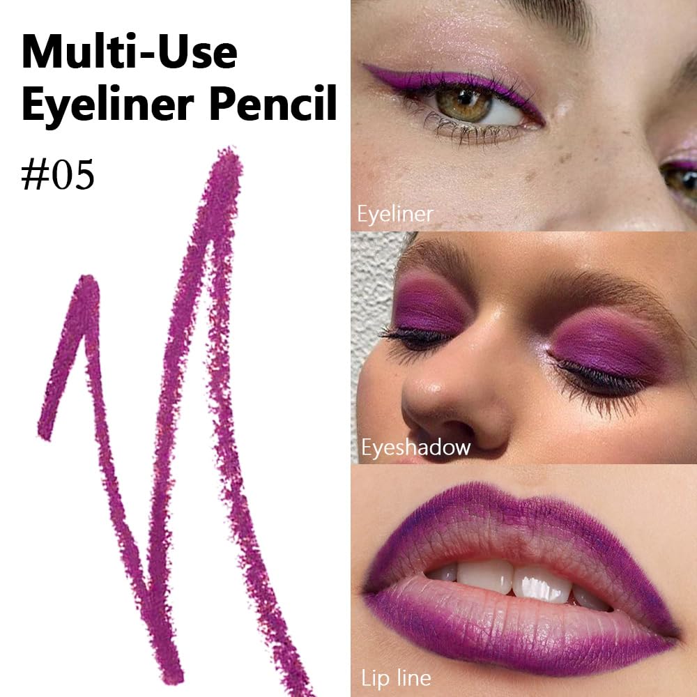 Kaely Gel Eyeliner Pencil for Women, Grape Purple Eye Liner Waterproof Smudge Proof with Sharpener, Waterline Eye Makeup Liners, delineador de ojos contra el agua, Vegan & Cruelty-Free, 05