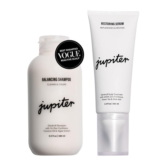 Jupiter Balancing Shampoo and Restoring Serum - Anti Dandruff Shampoo & Serum for Flaky, Itchy, Oily, & Dry Scalp - Nourishes Scalp, Reduces Breakage & Flakes - Color-Safe, Sulfate-Free, Paraben-Free