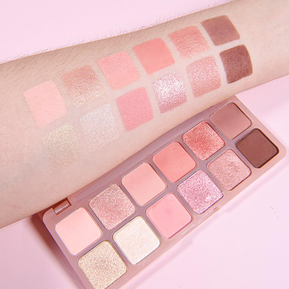 AMY'S DIARY 12Color Matte Shimmer Light Pink Eyeshadow Palette, Long-Lasting, and Highly Pigmented Eye Shadow. Elevate Your Eye Makeup– Unleash Your Unique Style