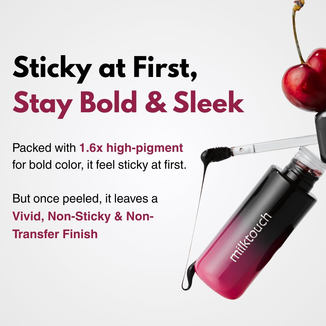 MILKTOUCH Black Peel Off Lip Tattoo - Long-Lasting Matte Lip, Waterproof & Transfer-Proof, Highly Pigmented, Stay-On-All-Day Lip Tint Stain (4.5g) #03 Black Apple