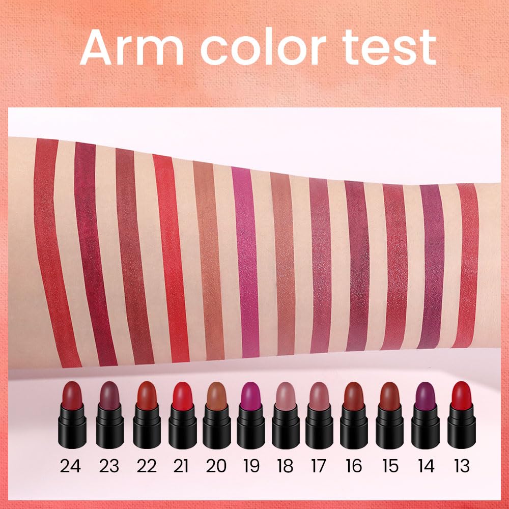 evpct 12Pcs Mini Pills Lipstick Capsule Set for Women Waterproof Long Lasting, Dark Ruby Deep Wine Mauve Red Purple Nude Brown Matte Small Magic Permanent 24 Hour Lipstick Bulk Samples 02