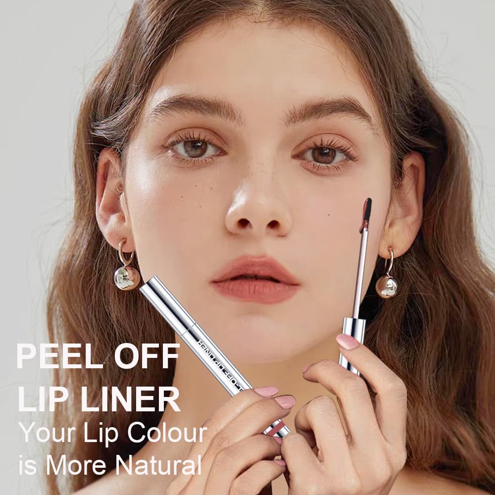 Peel Off Lip Liner Stains for Women, Long Lasting Waterproof Matte Finish Lip Tint Stains with Tweezer Kit, Transfer Proof, Easy to Use, Peel Off Liquid Lipstick for All Skin Types, #3 Red Brown