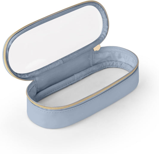 Clear Travel Makeup Brush Holder, Leather Makeup Brush Toiletry Bag, Portable Cosmetic Brush Case, Transparent Waterproof Makeup Brush Storage Bag, Blue