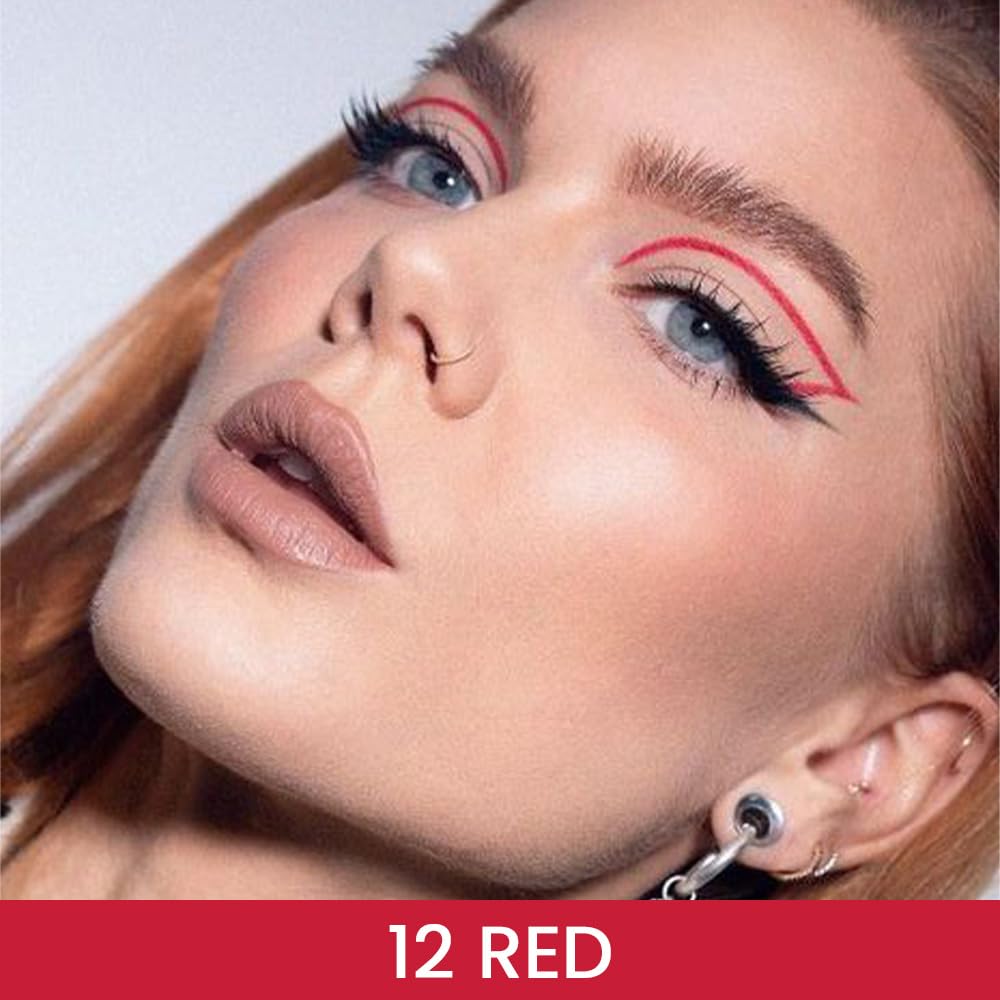 Kaely Red Gel Eyeliner Pencil,Waterproof Smudge Proof Eye Liner Pen,Cat Eye Goth Halloween Makeup,Eye Black Face Paint Lipstick Crayon,Color Colorful Eyeliner Eyeshadow Stick,12