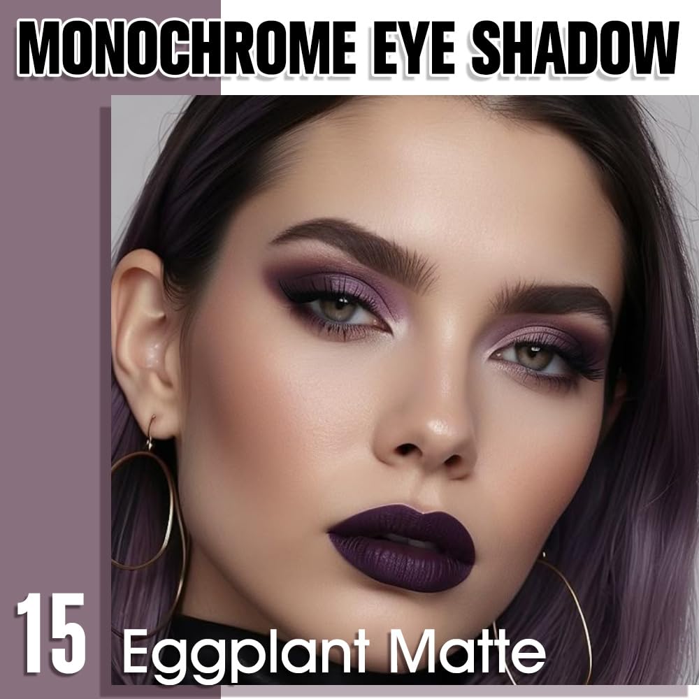Eggplant Matte Eyeshadow Palette for Women, Single Monochrome Eye Shadow Makeup, Shiny Pressed Powder, Blendable Natural sombras para ojos, Holographic,Vegan,Travel -15