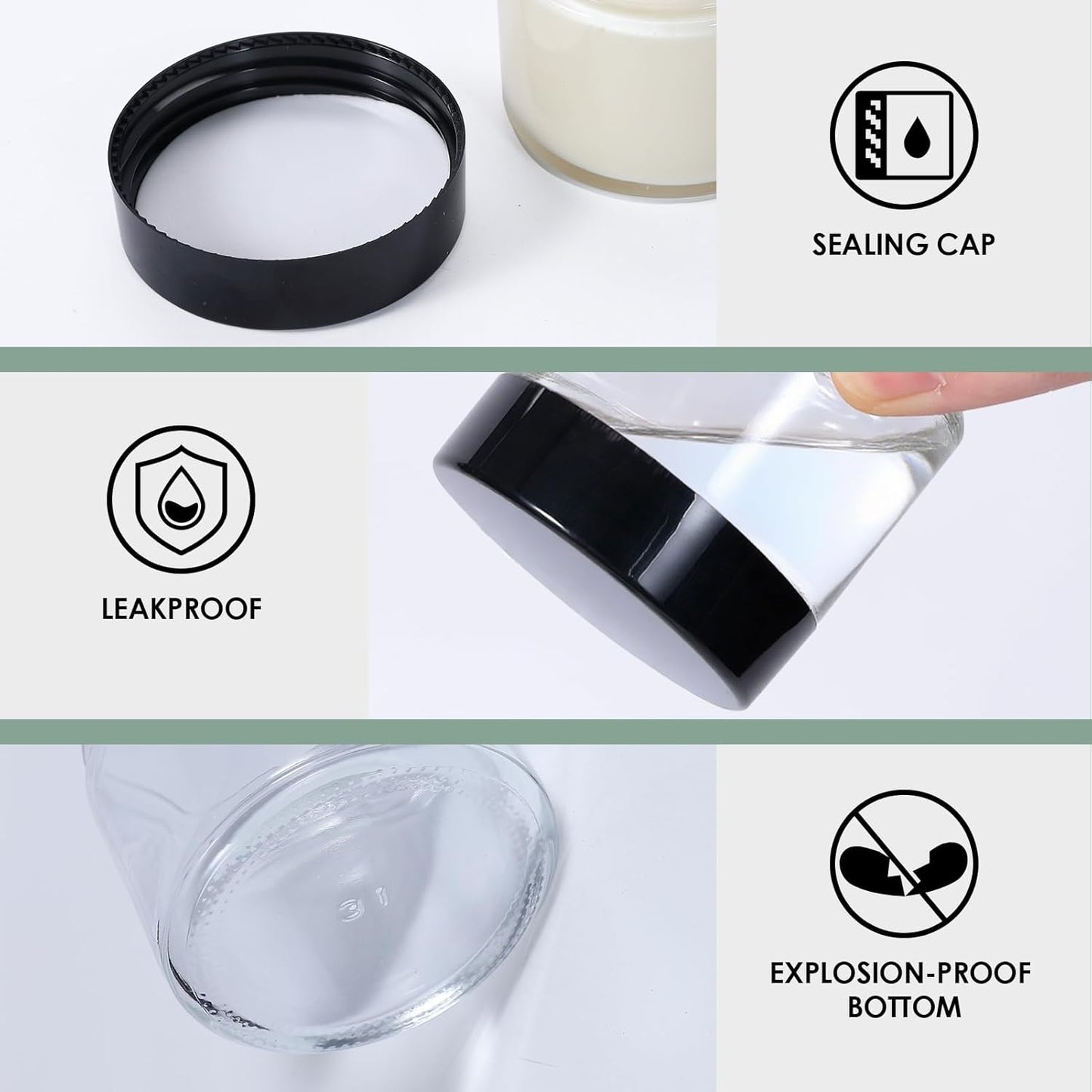 1oz Jars with Lids, HOA Kinh 4 Pack Clear Glass Jars Empty Cosmetic Containers Round Airtight Glass Jar with Inner Liners and black Lids for Storing Lotions, Powders, and Ointments