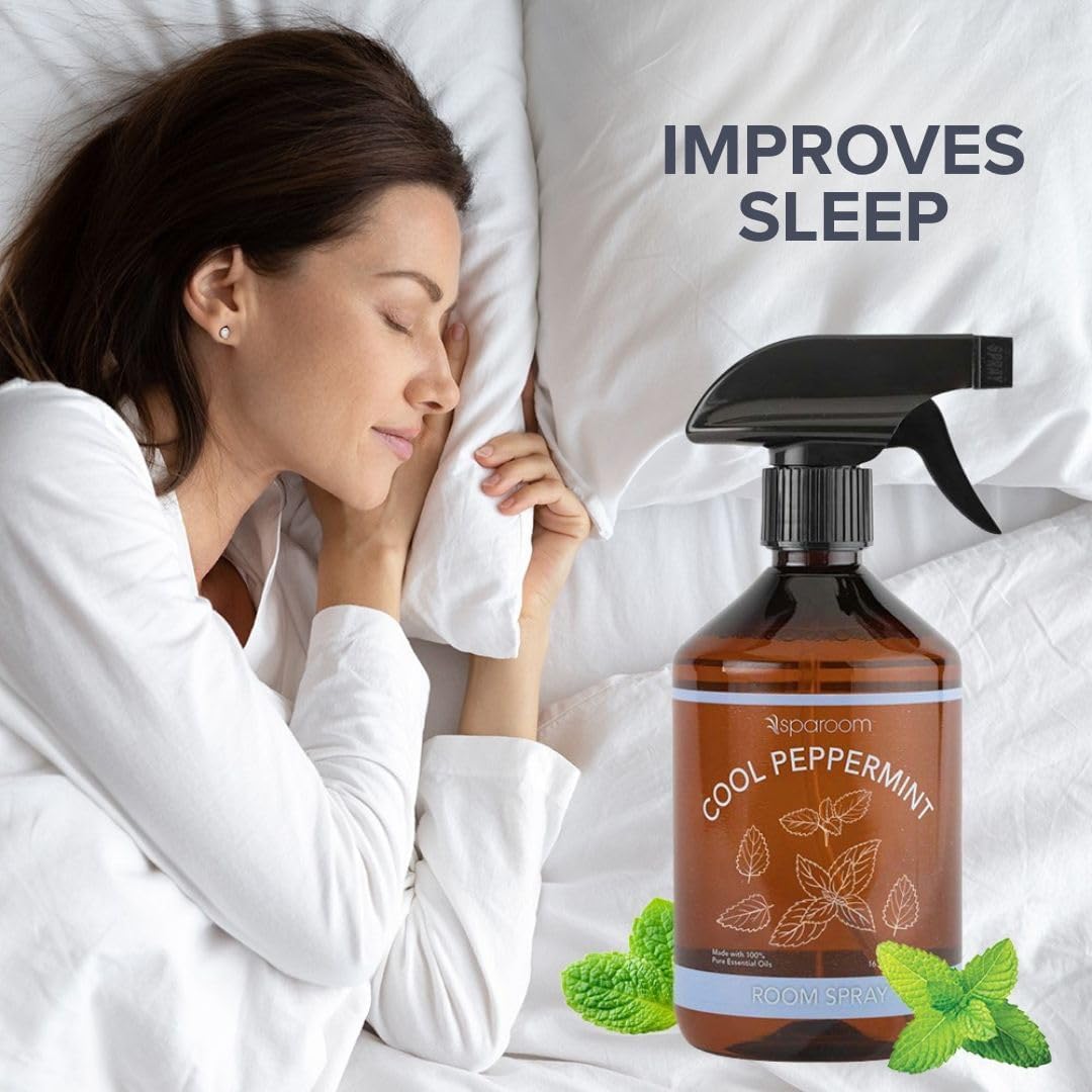 SpaRoom Cool Peppermint Linen Spray 2-Pack – Dual Bottle Essential Oil Mist for Bedding, Fabrics, and Rooms, Minty Refreshment for Sleep and Relaxation – 2 x 16.9 oz