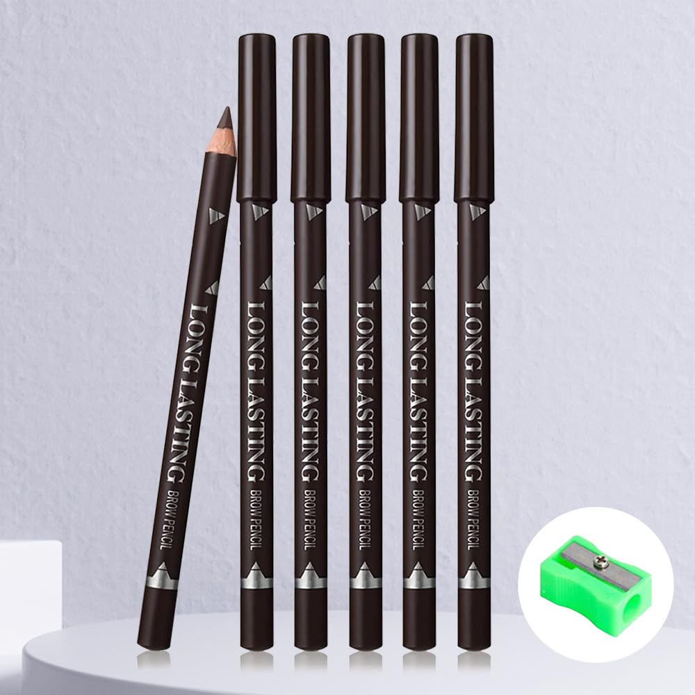 6Pcs Eyebrow Pencils for Women, Wooden Hard-Core Dark Brown Eyebrow and Eyeliner Pencil, Long Lasting Waterproof and Sweat-Proof, Beginner Makeup Brow Pencil,Create a Natural Eye Brow Makeup
