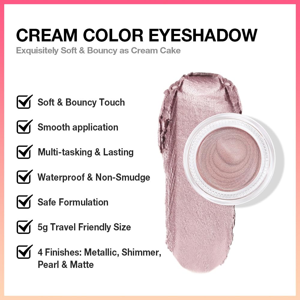 Cream Glitter Light Champagne Shimmer Metallic Eyeshadow Palette Makeup, Mini Instant Holographic Eyeshadow For Women, Sombras Crema Para Ojos, Talc, Paraben & Cruelty Free, 730