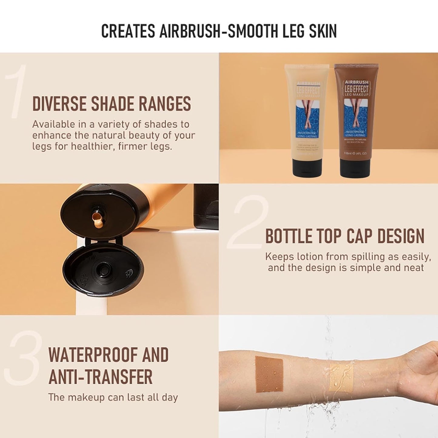 118ml Airbrush Legs, Leg Makeup Lotion, Body Makeup, Waterproof Long Lasting Full Coverage Lightweight Leg Body Cosmetic for Wedding (1#)