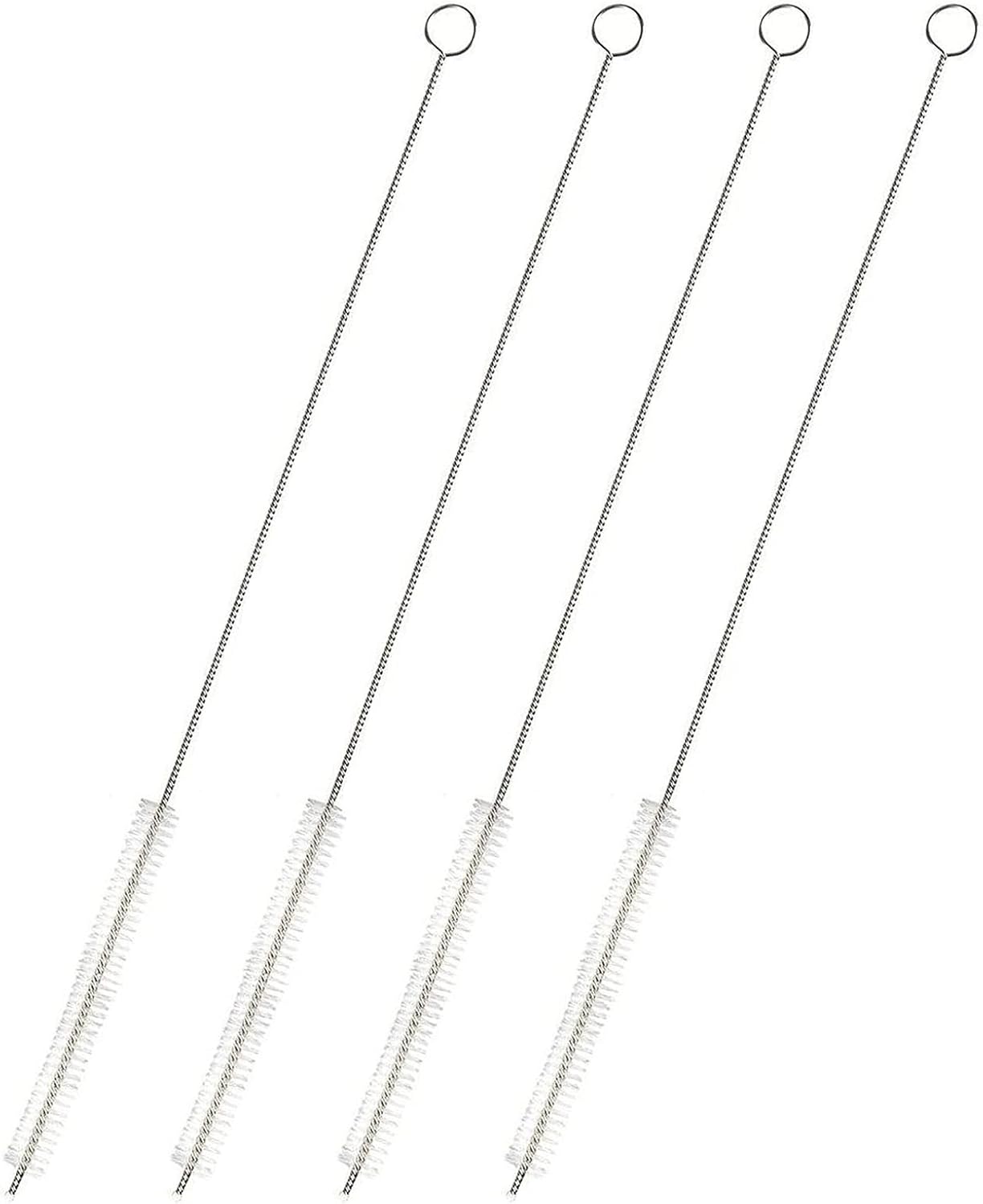 Juvale Straw Cleaner Brush - 12 In, Silver & White, 4-Pack - Stainless Steel Straw Cleaner Brush for Water Bottles & Pipes with Flexible Nylon Tip for Narrow Openings