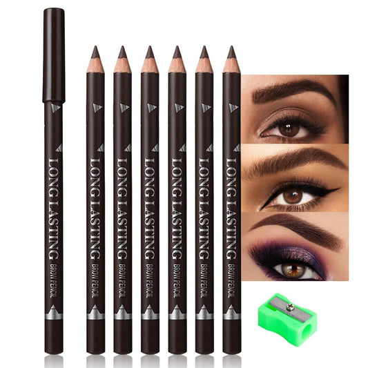 6Pcs Eyebrow Pencils for Women, Wooden Hard-Core Dark Brown Eyebrow and Eyeliner Pencil, Long Lasting Waterproof and Sweat-Proof, Beginner Makeup Brow Pencil,Create a Natural Eye Brow Makeup