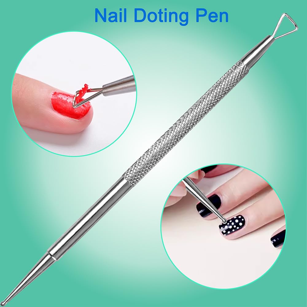 2-Piece Stainless Steel Manicure Kit for Women, Double-Ended Cuticle Pusher & Cuter, Gel Polish Remover & Nail Dotter Pen for Nail Art, Home and Salon