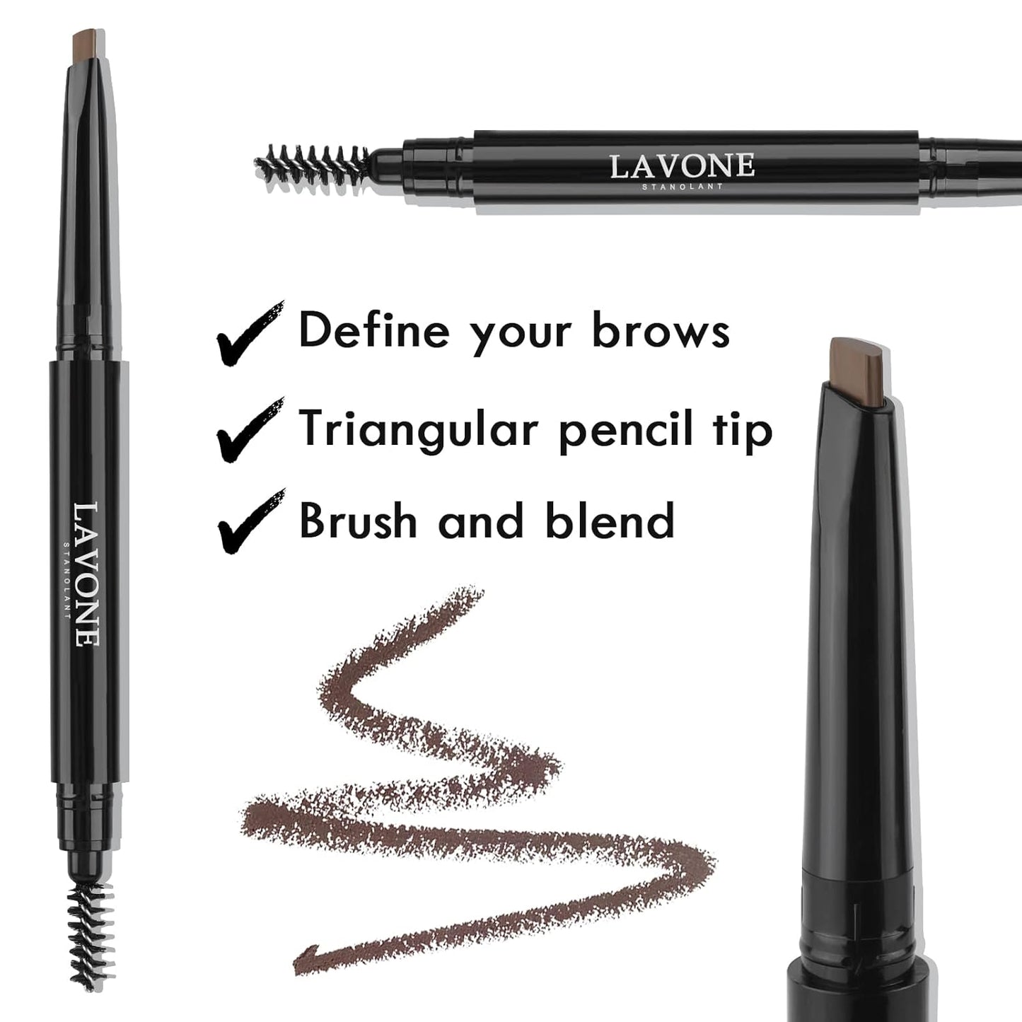 LAVONE Eyebrow Stamp Stencil Kit for Eyebrow, Brow Stamp Trio Kit with Waterproof Eyebrow Pencil, Eyebrow Pomade,20 Eyebrow Stencils,Dual-ended Eyebrow Brush and Sponge Applicator - Dark Grey