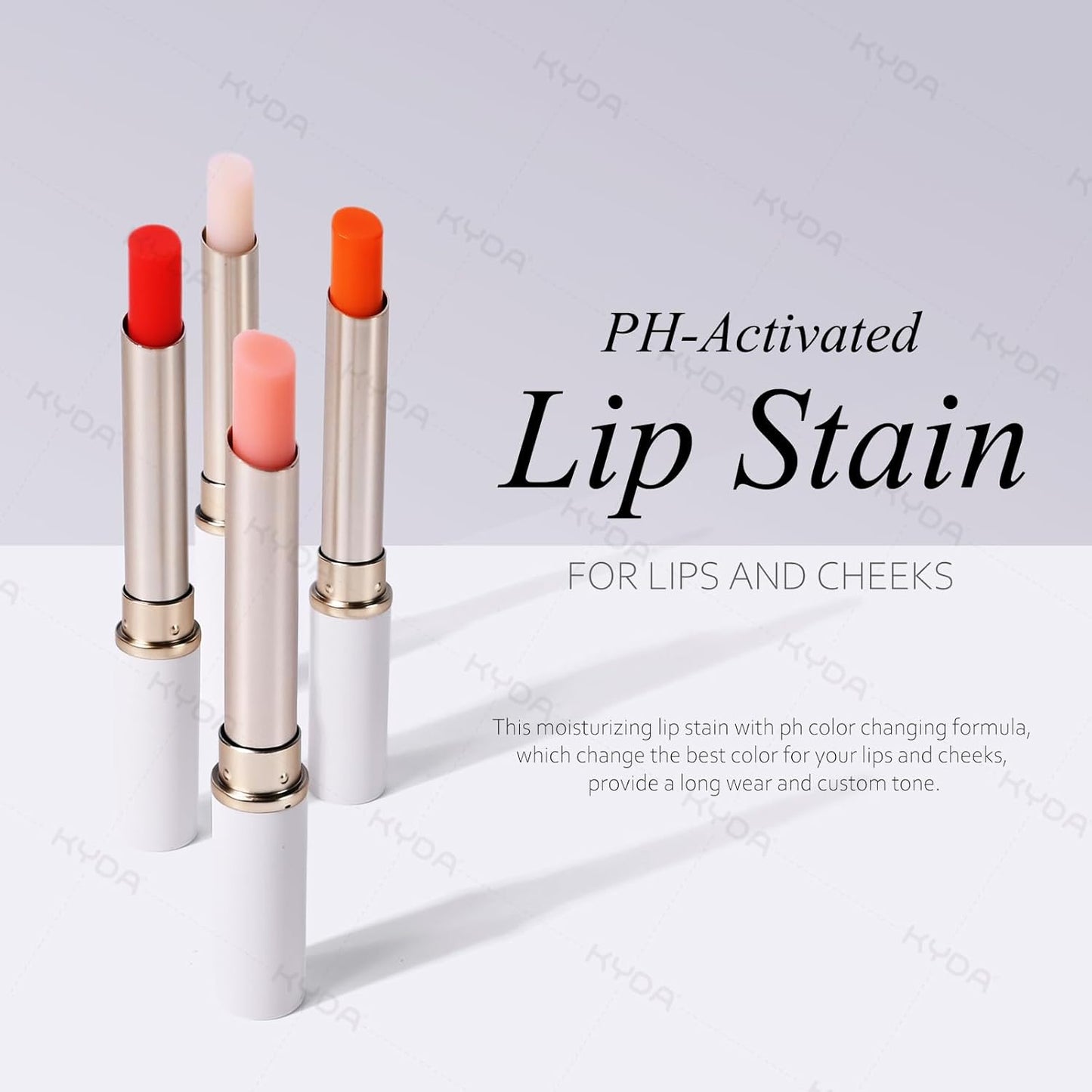 KYDA 4 Colors PH-Activated Lip and Cheek Stain, PH Color Changing Formula for Lasting Custom Lip Color, Keep Lips Soft and Moisturizing with Avocado Oil, Multiuse Color Balm