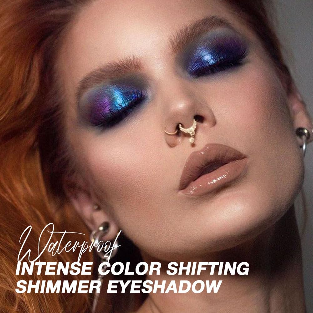 evpct Teal Blue Purple Glitter Eyeshadow Makeup Palette, Duochrome Chameleon chromatic Duo Chrome Multichrome Shimmer Metallic Gothic festival Single Eye shadow Palette Makeup for Older Women