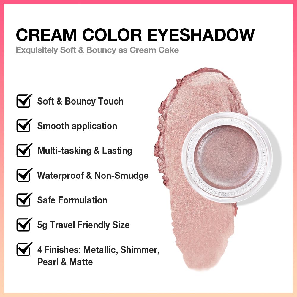 evpct Single Cream Eye Shadow Palette Pot Makeup for Older Women, Antique Rose Mauve Pearl Shimmer Glitter Metallic Monochrome Cream to Powder Eyeshadow Palette Eye Brightener, Waterproof Blendable