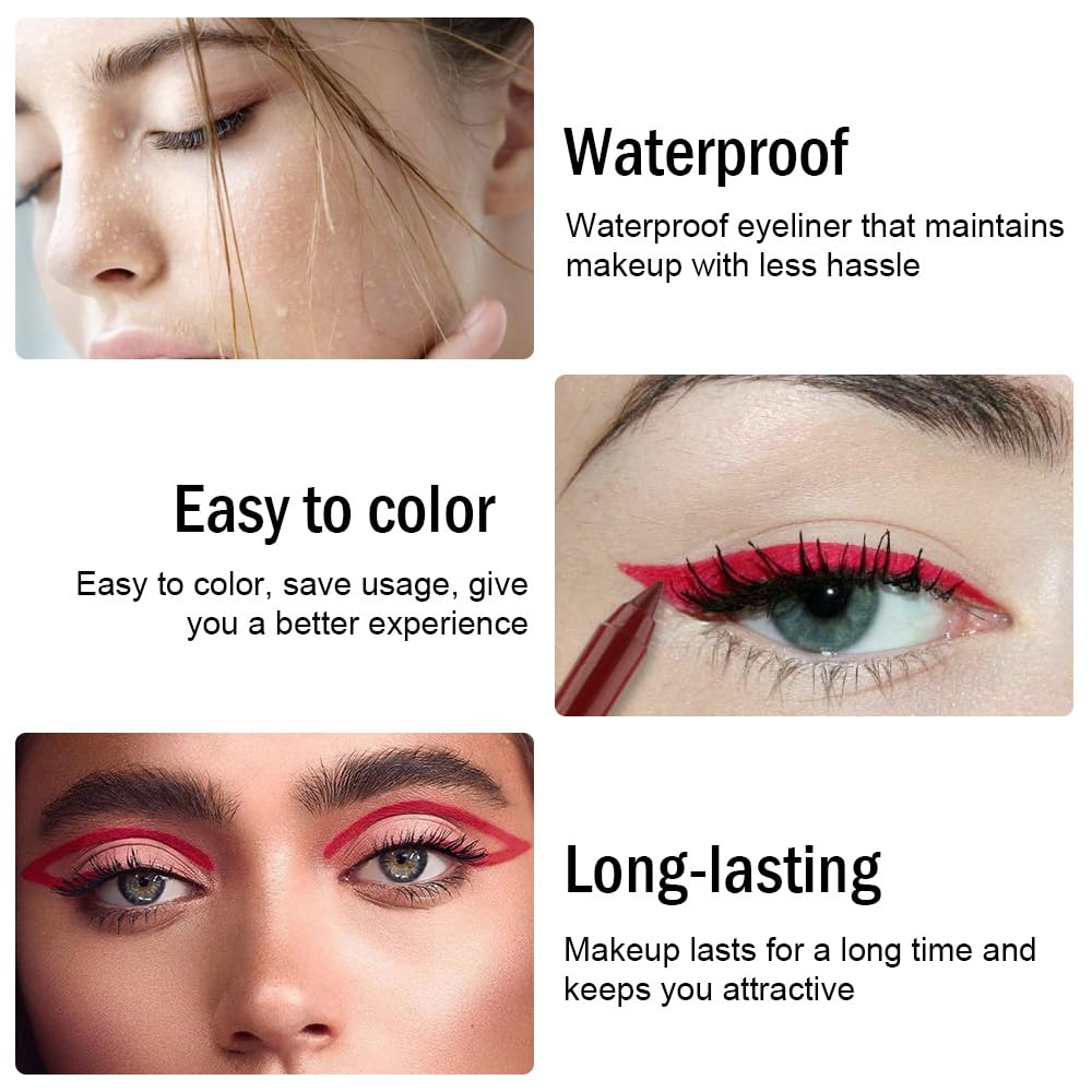evpct Red Eyeliner Pencils for Eyes, True Red Colored Eye Liner Pencil Pen Makeup Waterproof Smudge Proof, Colored Gel Waterline Eyeliner Liquid, Face Eye Paint Stick Halloween Makeup 17