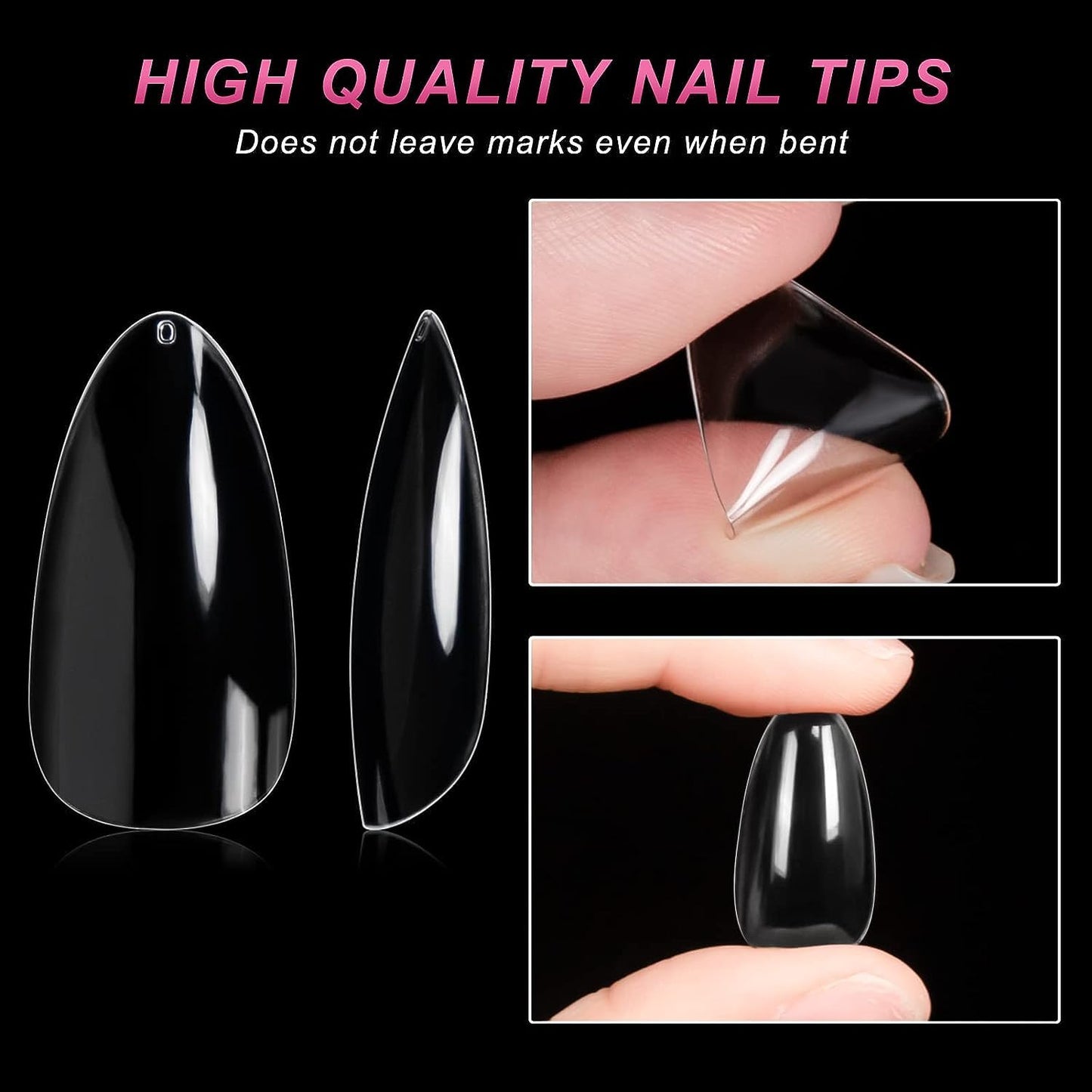 1000PCS Short Almond Nail Tips - Acrylic Nails Tips, ToouYoun 10 Sizes Soft Gel Full Cover Nail Tips with Box for Nail Art Salons and Home DIY
